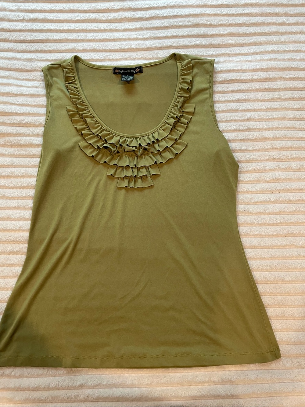 Suzie In The City Olive Ruffle Scoop Neck Camisole Tank